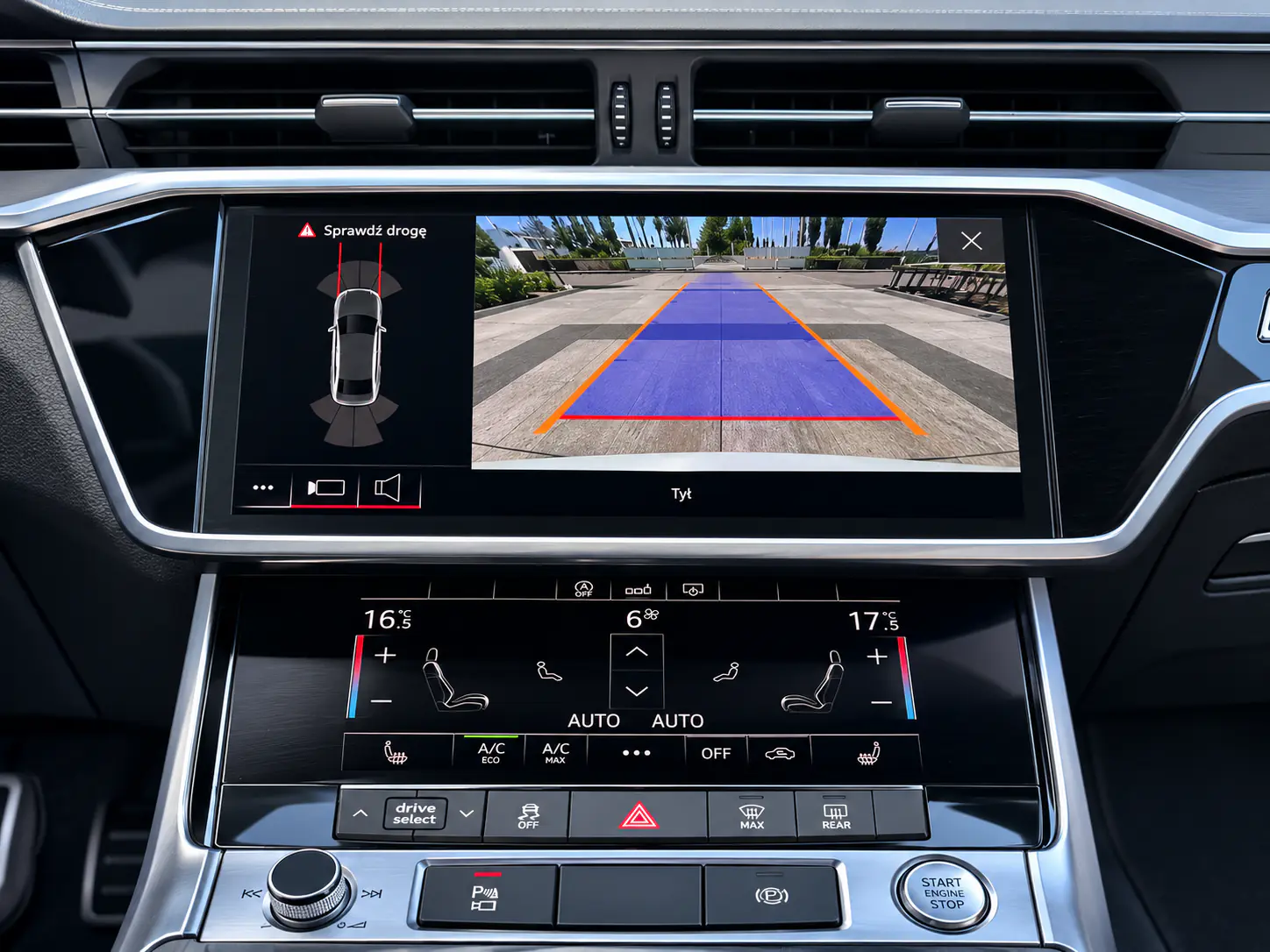 Audi A6 dashboard with dual MMI touchscreens